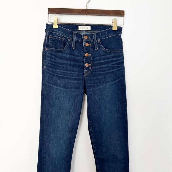 MADEWELL High Rise Skinny Jeans Button Front Dark Wash 27 Tall - Picture 4 of 10
